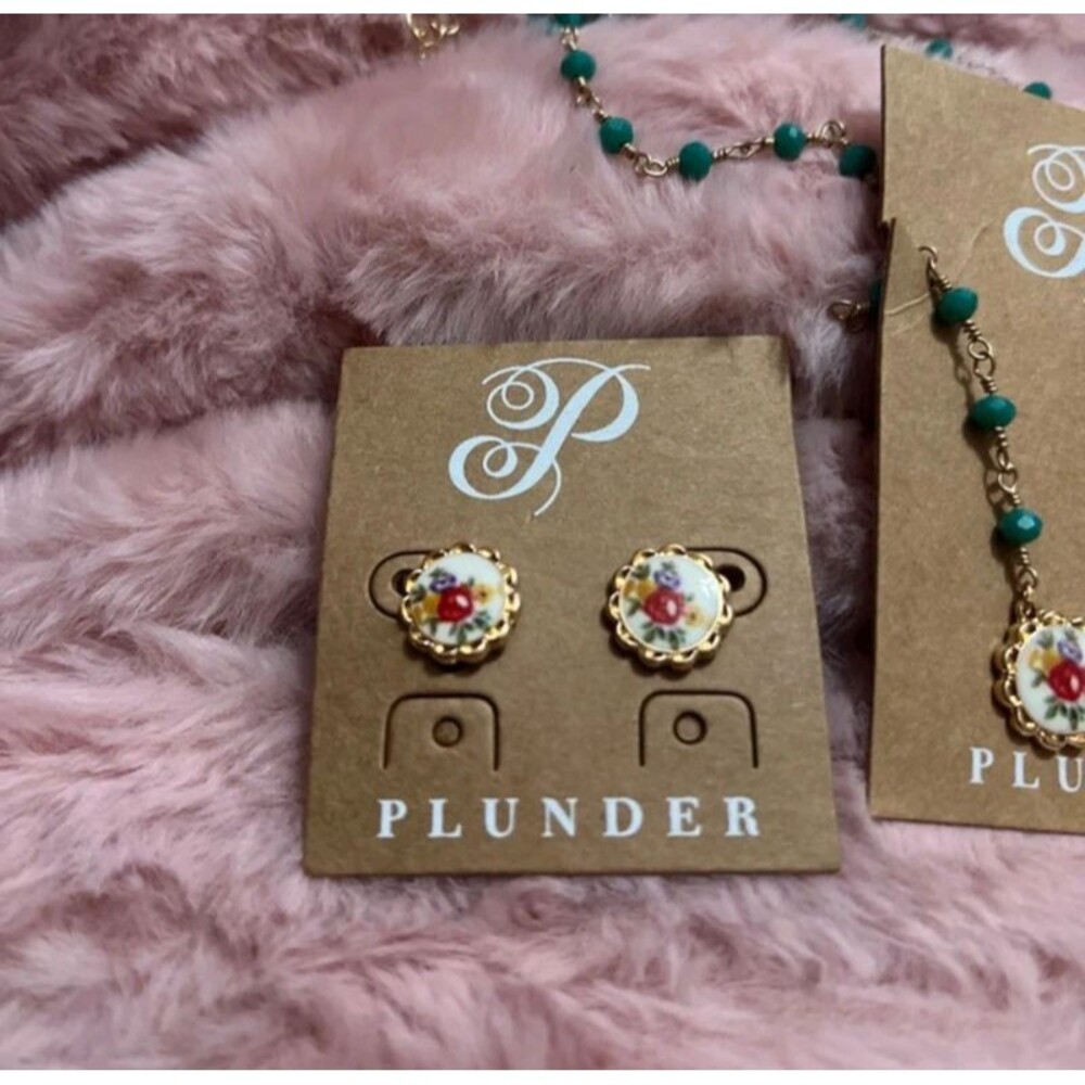Teal and gold Necklace & Earrings set - Picture 2 of 4